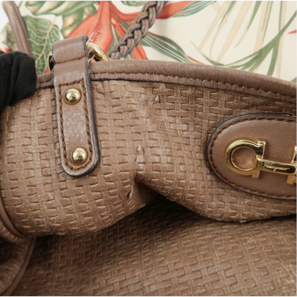 💎✨AUTHENTIC✨💎Ferragamo Gancini Leather Nylon Tote Bag Ivory Multicolor - Picture 13 of 15